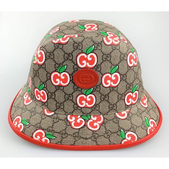 NWT Gucci GG Supreme Apple Print Bucket Hat In Red Size XL main image 11